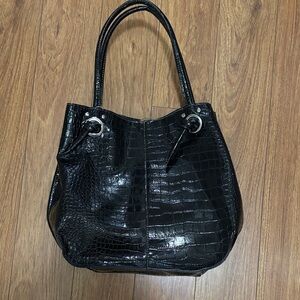 NWT Black Croc-Embossed Shoulder Tote Bag